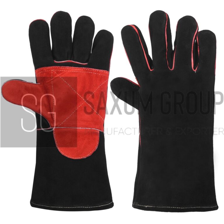 14 inch black welding glove with red palm