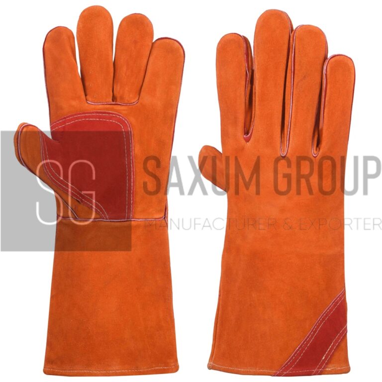 16 inch orange welding glove with back patch