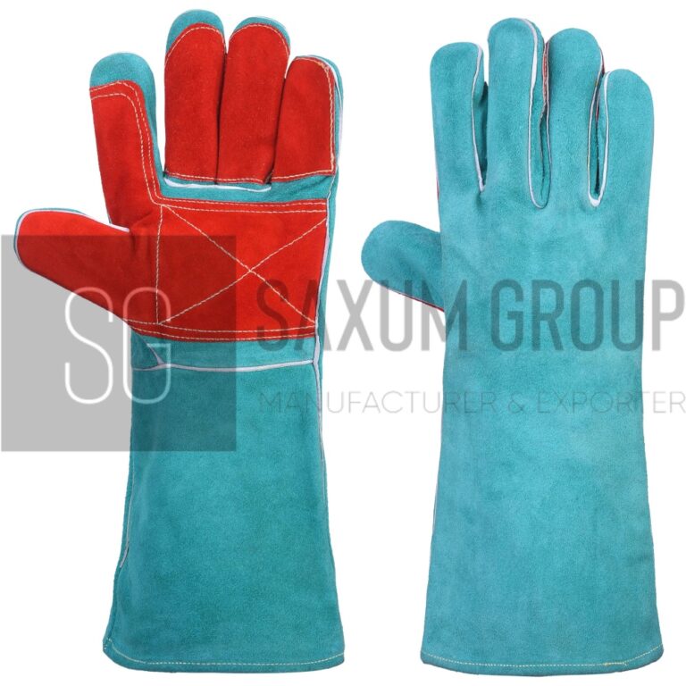 16 inch leather welding glove with double palm, thumb and fingers