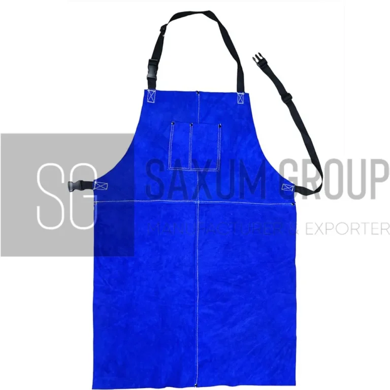 Blue split leather apron with chest pocket