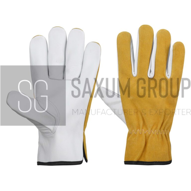 Driver glove with cowhide grain palm and split leather back