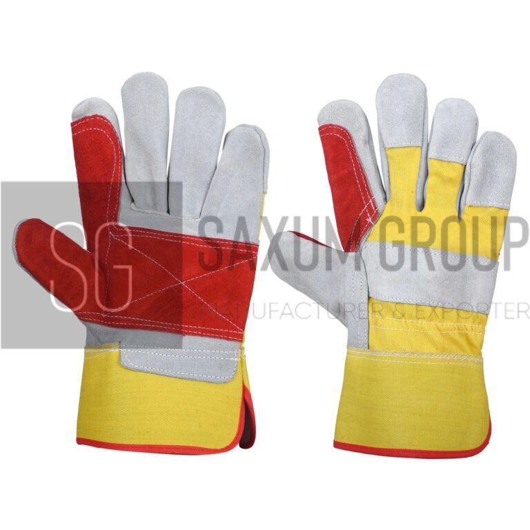 Double palm split leather glove with PC cotton back