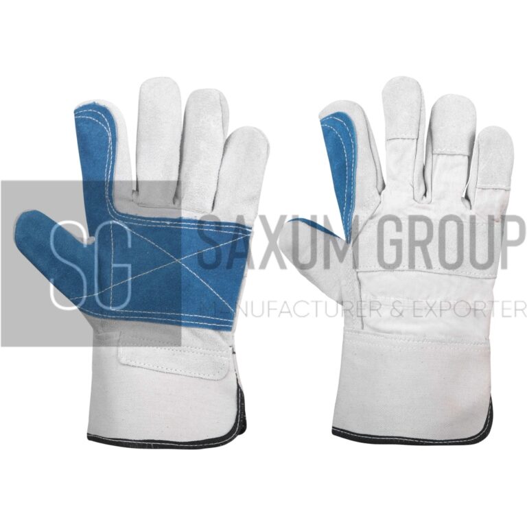 Double palm split leather work glove with cotton back and rubber cuff