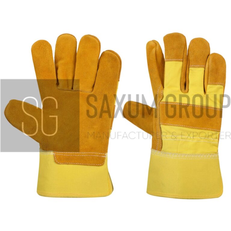 Gold split leather glove with zeen back