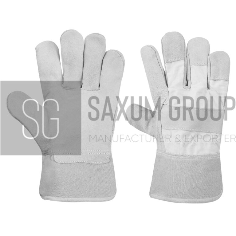 Split leather work glove with cotton back and canvas cuff