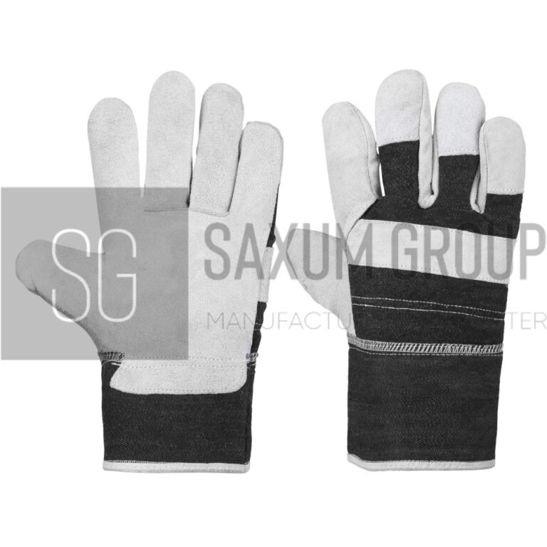 Fleece lined split leather glove with denim back