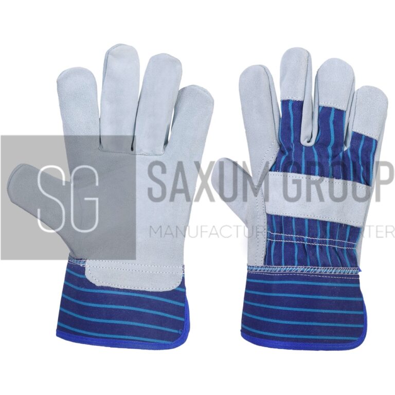 Split leather glove with printed cotton zeen back