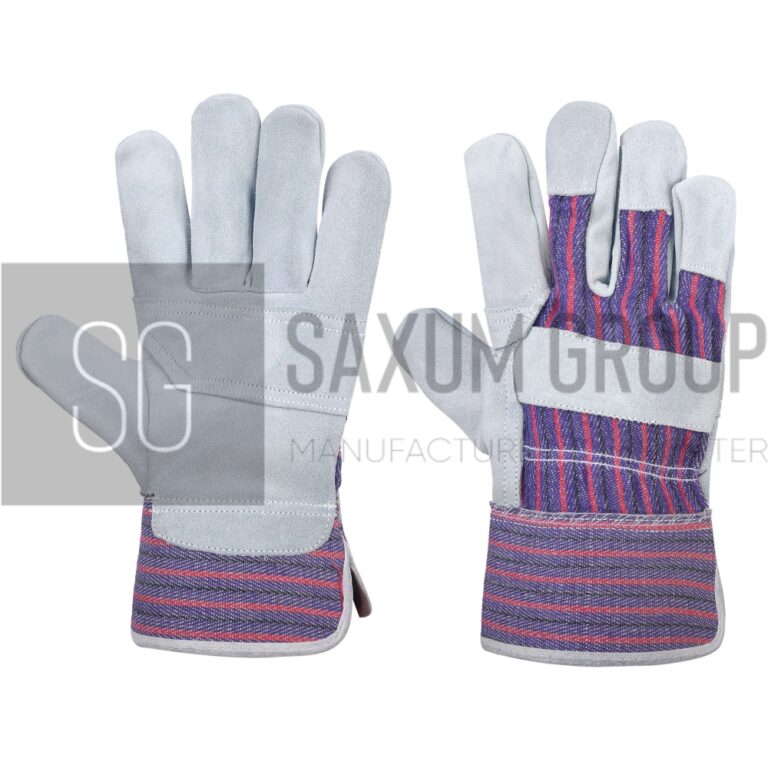 Split leather glove with striped cotton back