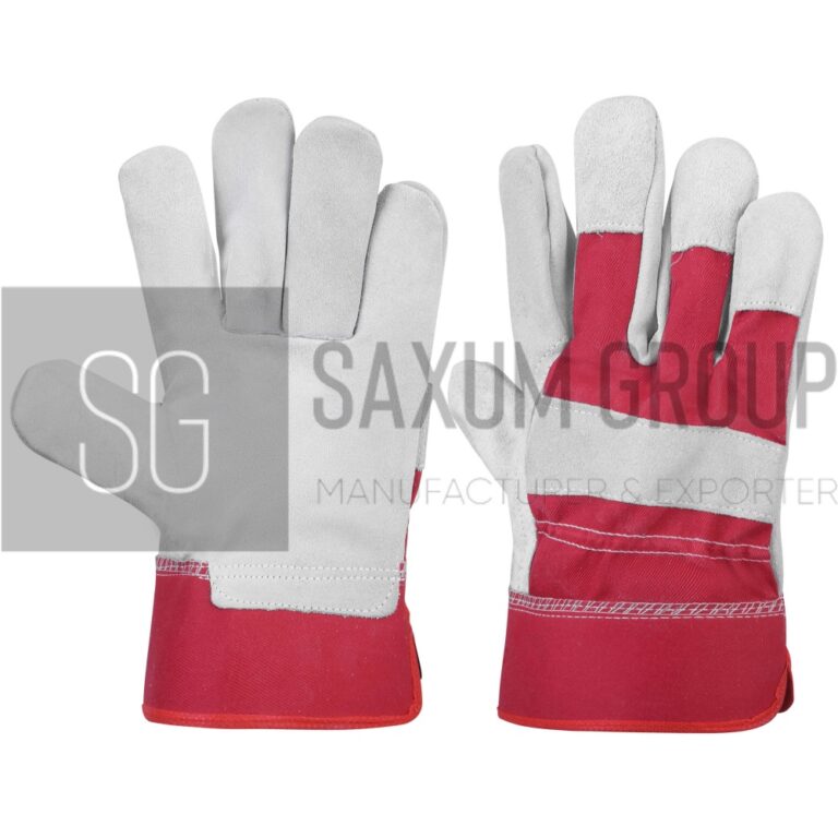 Split leather glove with zeen fabric back