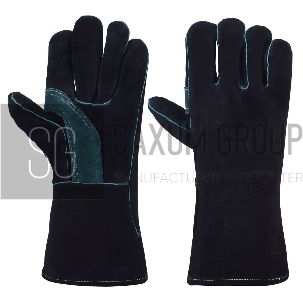 Black Welding Gauntlet with Green Thumb Patch (SG-WG-18) by Saxum Group, Sialkot