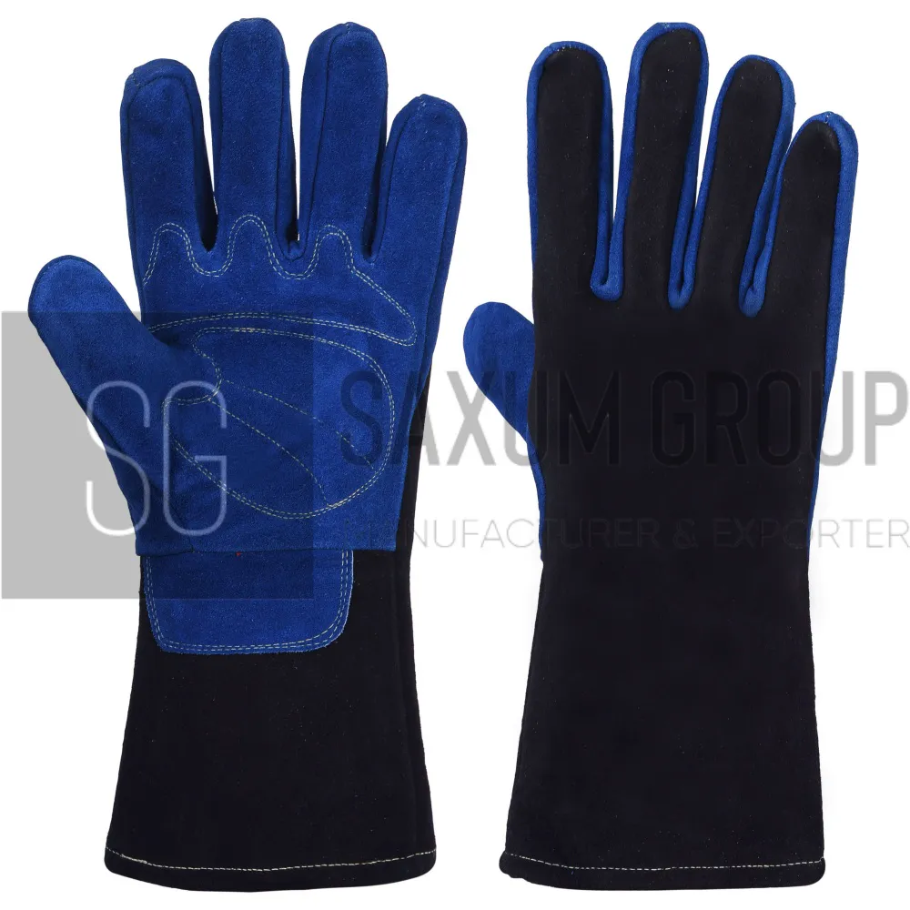 Blue and Black Welding Gauntlet with Padded Palm (SG-WG-42) by Saxum Group, Sialkot