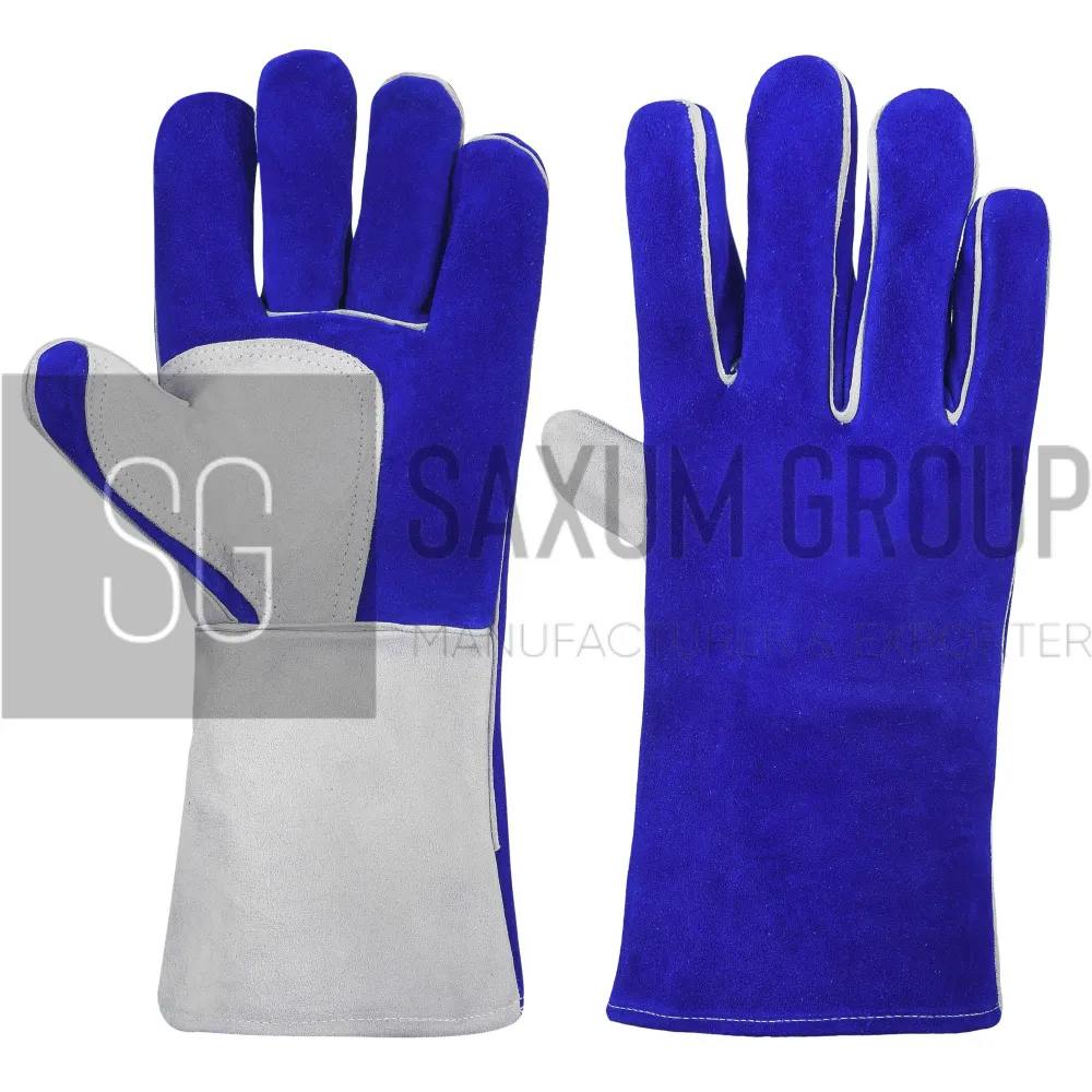 Blue Welding Gauntlet with Grey Palm and Cuff (SG-WG-22) by Saxum Group, Sialkot