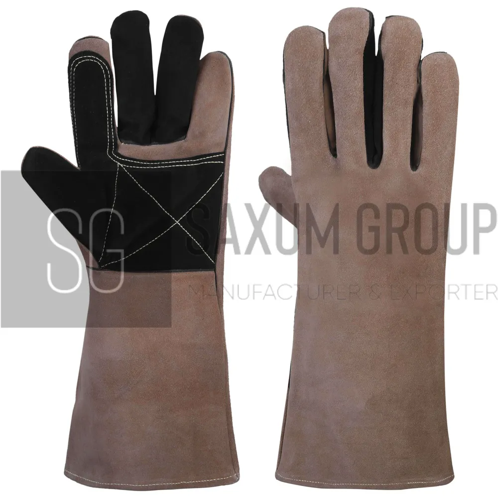 Brown Long Welding Gauntlet with Black Palm and Fingers (SG-WG-38) by Saxum Group, Sialkot