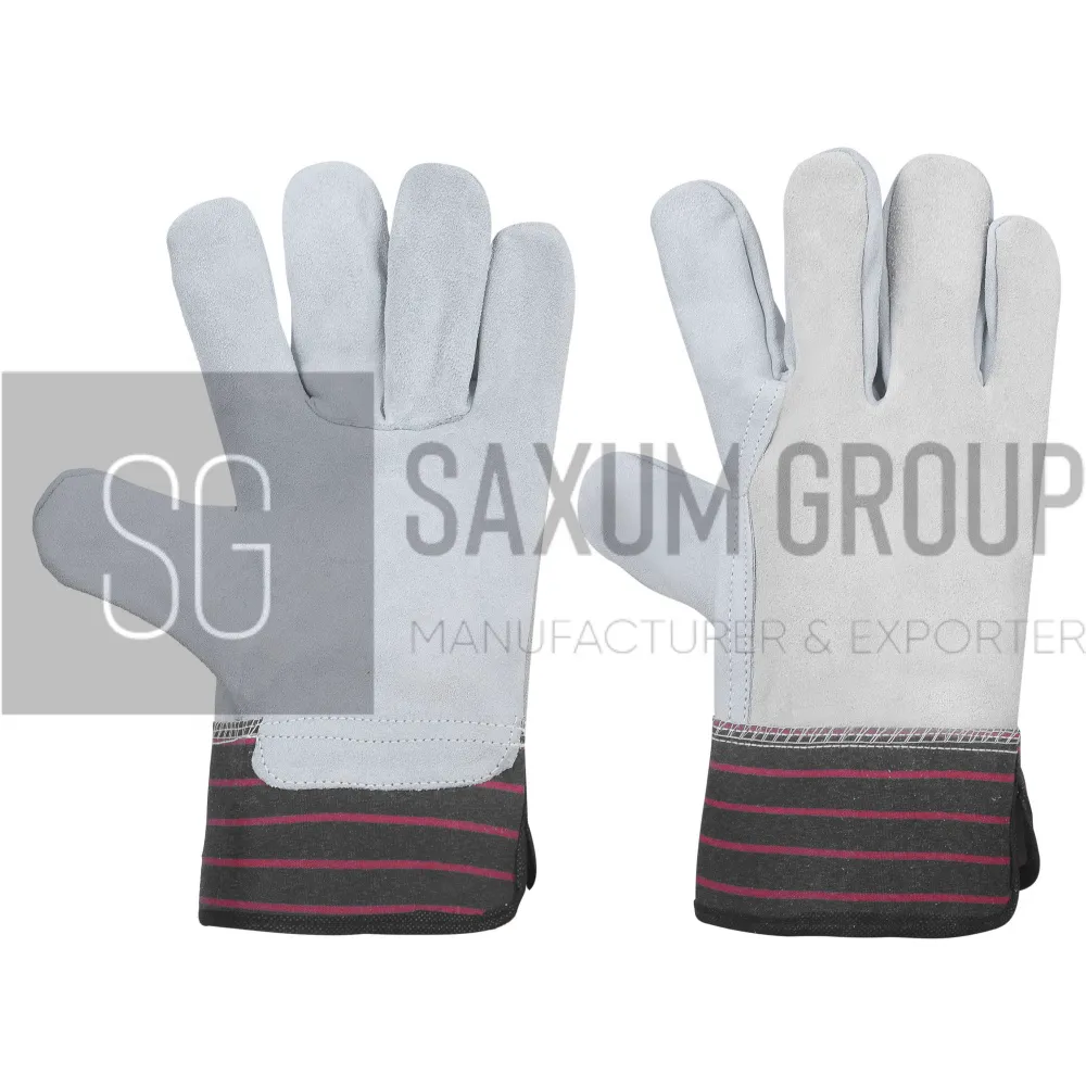 Full Grey Split Leather Glove, Striped Cuff (SG-WK-04) by Saxum Group, Sialkot