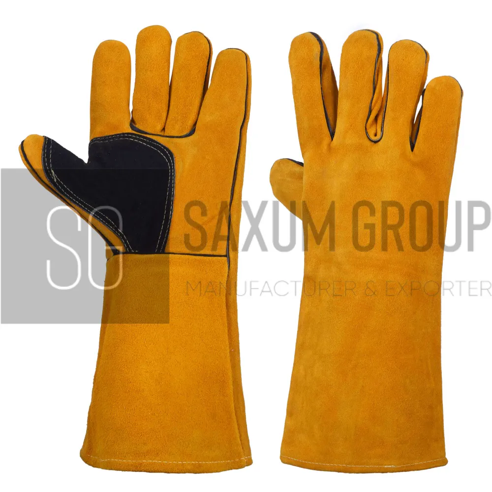 Gold Welding Gauntlet with Black Thumb Patch (SG-WG-37) by Saxum Group, Sialkot