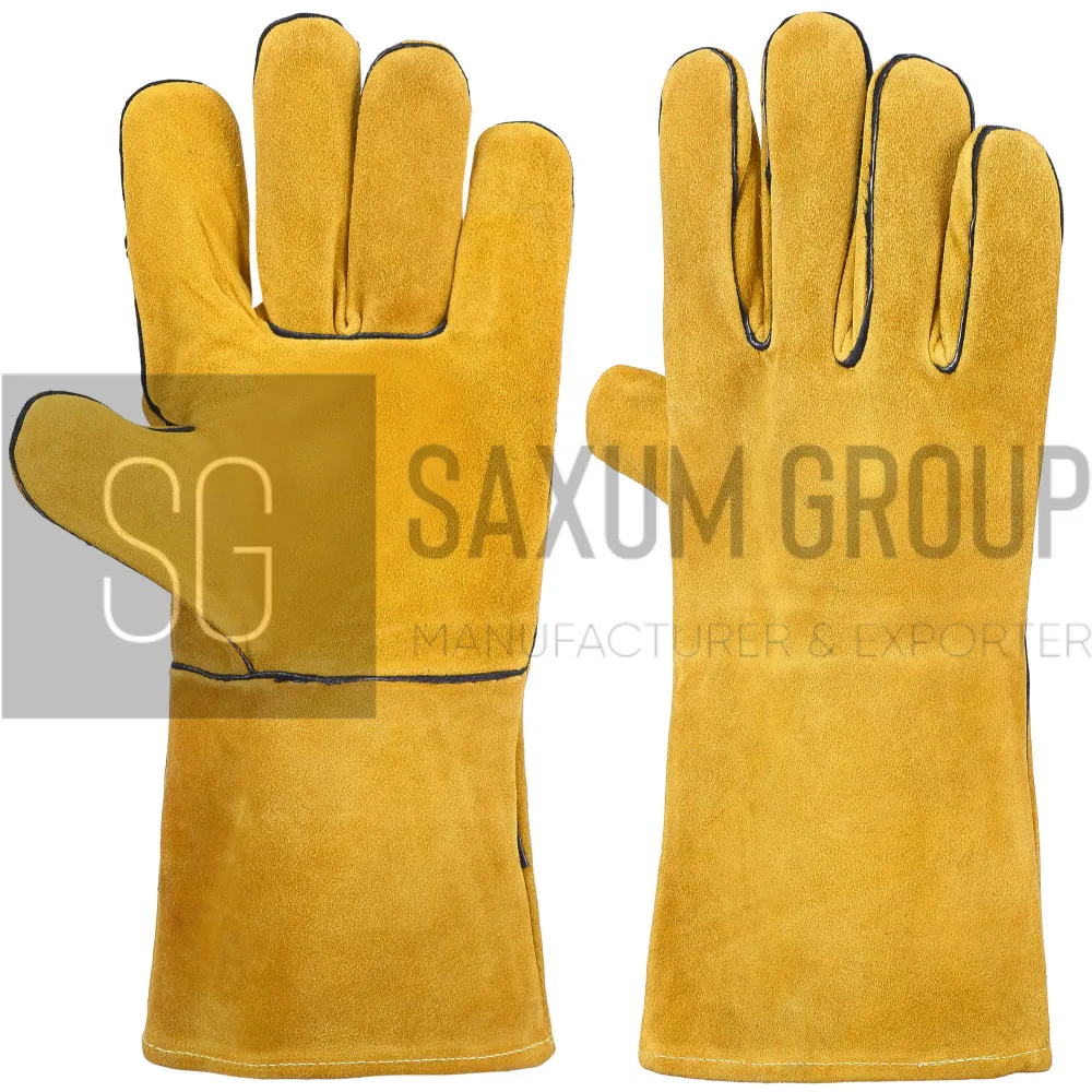 Gold Welding Gauntlet with Black Welts (SG-WG-24) by Saxum Group, Sialkot