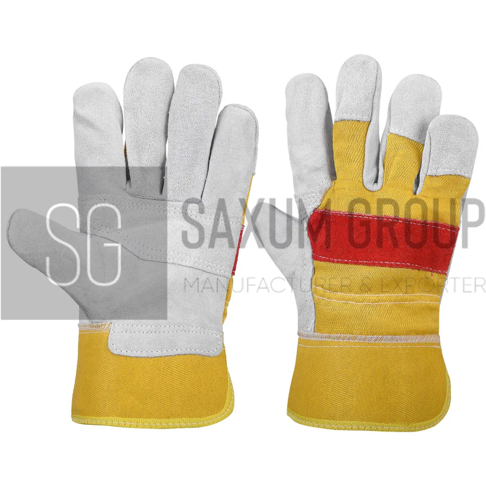 Grey Rigger Glove, Yellow Back with Red Strip (SG-WK-10) by Saxum Group, Sialkot