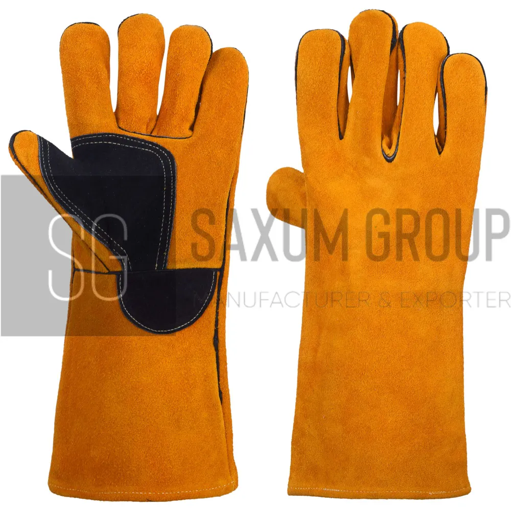 Orange Gold Welding Gauntlet with Black Thumb (SG-WG-34) by Saxum Group, Sialkot