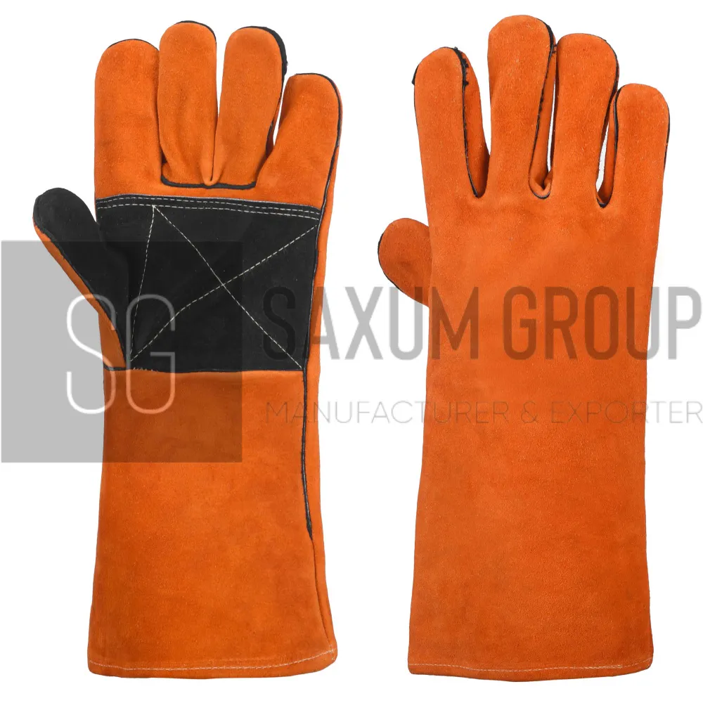 Orange Welding Gauntlet with Black Palm Patch (SG-WG-35) by Saxum Group, Sialkot