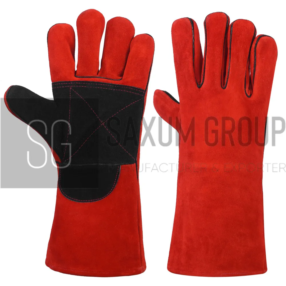 Red Welding Gauntlet with Black Palm Patch (SG-WG-27) by Saxum Group, Sialkot