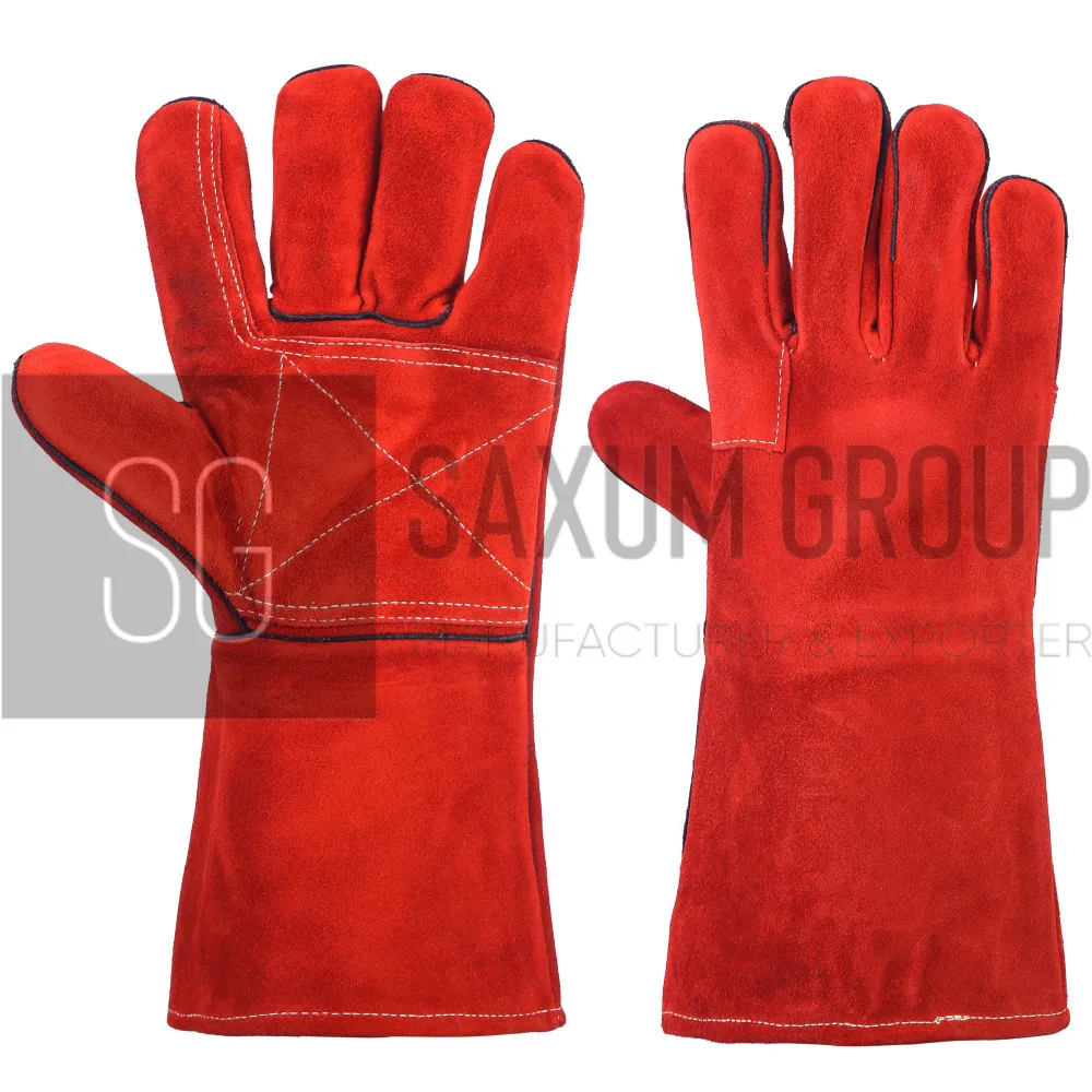Red Welding Gauntlet with Reinforced Palm (SG-WG-28) by Saxum Group, Sialkot