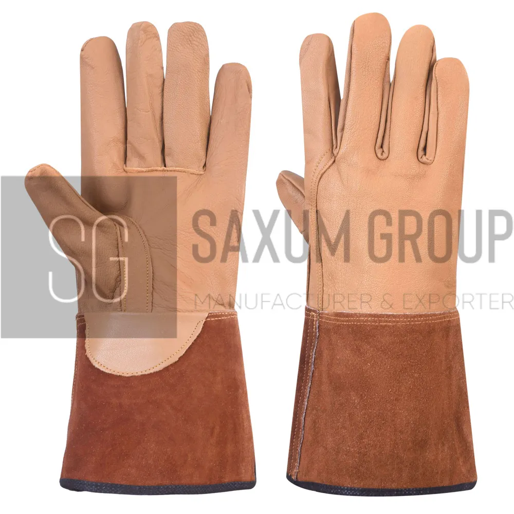 Tan Grain Leather Welding Glove, Brown Cuff (SG-TG-52) by Saxum Group, Sialkot