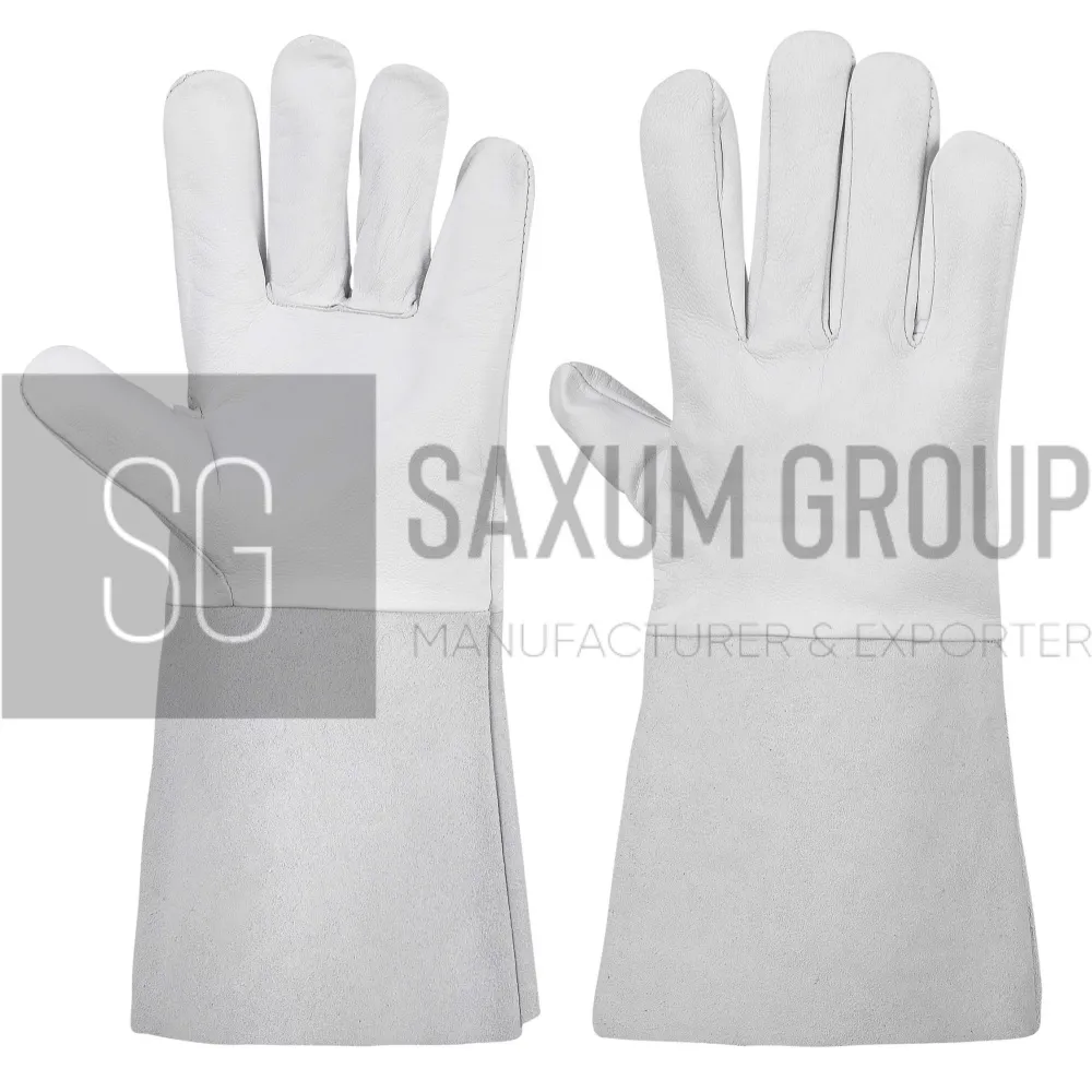 White Grain Leather TIG Glove, Grey Split Cuff (SG-TG-43) by Saxum Group, Sialkot